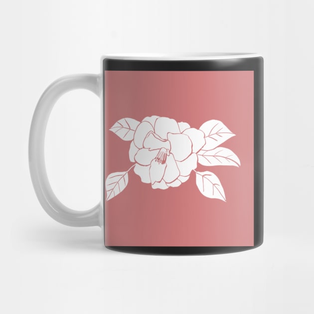 Shrub Rose Illustration with Coral Background by Sandraartist